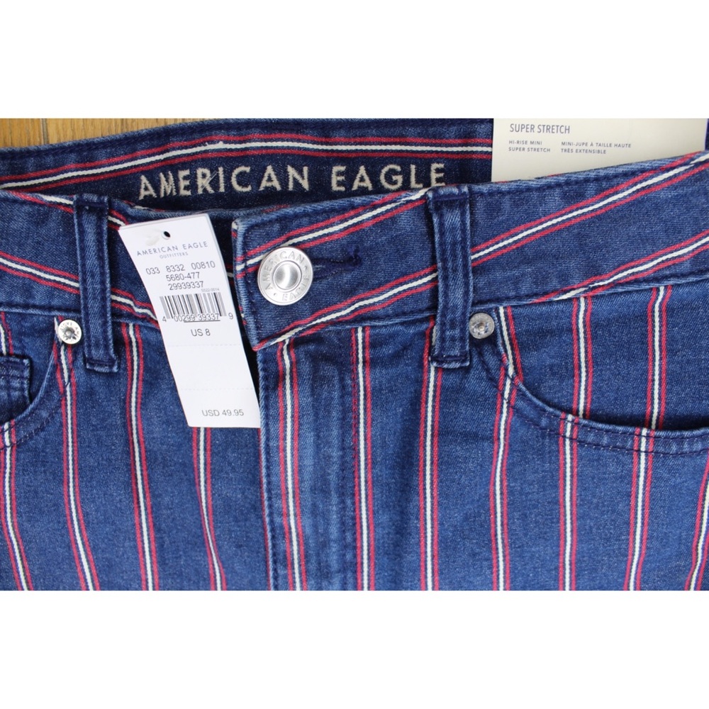 American Eagle NWT Denim Striped Frayed Hem Mini Skirt 8 - Picture 2 of 11